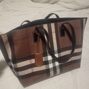 Burberry Medium Check Tote Birch Brown